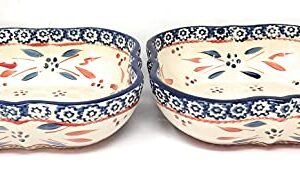 Temp-tations Set-of-2 Sculpted Square Soup, Cereal or Serving Bowls, Stoneware, 7.5" Diameter (Old World Fireworkfetti)