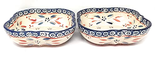 Temp-tations Set-of-2 Sculpted Square Soup, Cereal or Serving Bowls, Stoneware, 7.5" Diameter (Old World Fireworkfetti)