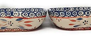 Temp-tations Set-of-2 Sculpted Square Soup, Cereal or Serving Bowls, Stoneware, 7.5" Diameter (Old World Fireworkfetti)