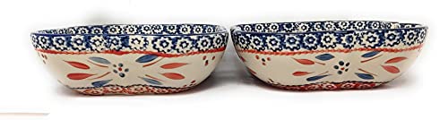 Temp-tations Set-of-2 Sculpted Square Soup, Cereal or Serving Bowls, Stoneware, 7.5" Diameter (Old World Fireworkfetti)