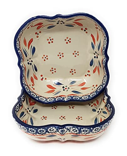 Temp-tations Set-of-2 Sculpted Square Soup, Cereal or Serving Bowls, Stoneware, 7.5" Diameter (Old World Fireworkfetti)