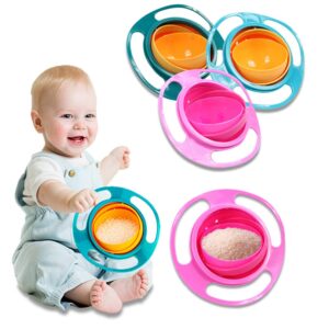 Gyro Bowl Funny 360 Degree Rotate Spill-Proof Bowl with Lid Feeding Without Mess Toy for Toddler Baby Kids Children,Pink