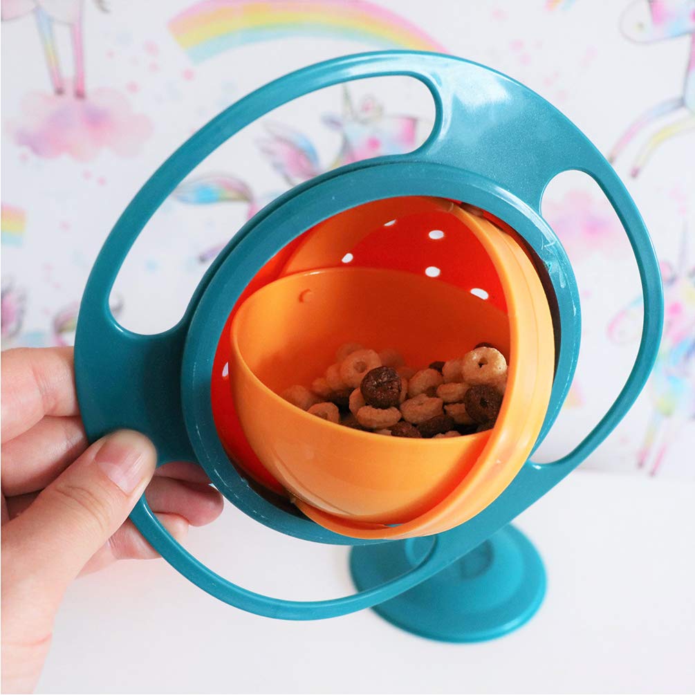 Gyro Bowl Funny 360 Degree Rotate Spill-Proof Bowl with Lid Feeding Without Mess Toy for Toddler Baby Kids Children,Pink