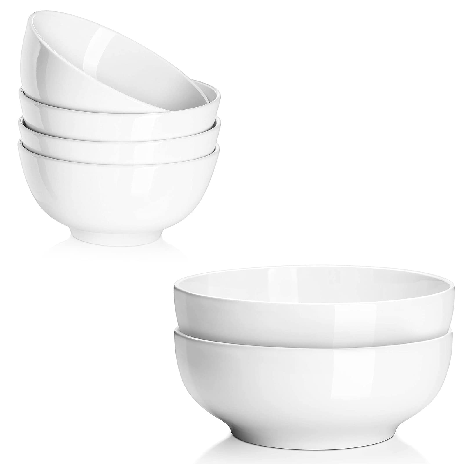 DOWAN Bowls Set of 6, 2.8 Quart Large Serving Pasta Bowls（2 Packs & 22 oz Cereal Salad Bowls (4 Pack), Deep Soup Bowls for Family, Party, 9.5 Inch, White