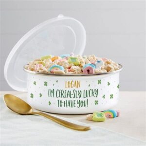 Personalization Universe Cerealsly Lucky To Have You Custom Enamel Bowl with Lid - 20oz Stainless Steel Snack Bowl, Perfect for Cereal & Soup, Ideal St. Patrick's Day Gift, Kids or Adults