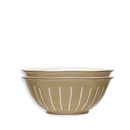 Bloomingville Reactive Glaze Stoneware Soup or Cereal Debossed Lines, Set of 2 Bowl, Beige, 2