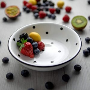 handmade white and black pottery polka dot glazed 7.3inch/18.5cm, 14oz/400ml salad, pasta, fruit, cereal, soup bowl | unique ceramic dinnerware, housewarming gift by city to cottage®