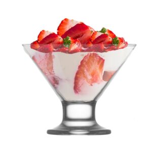 vikko dessert bowls, 5.5 ounce ice cream sundae bowls, set of 6 footed dessert cup for ices, pudding, fruit, and more, dishwasher safe