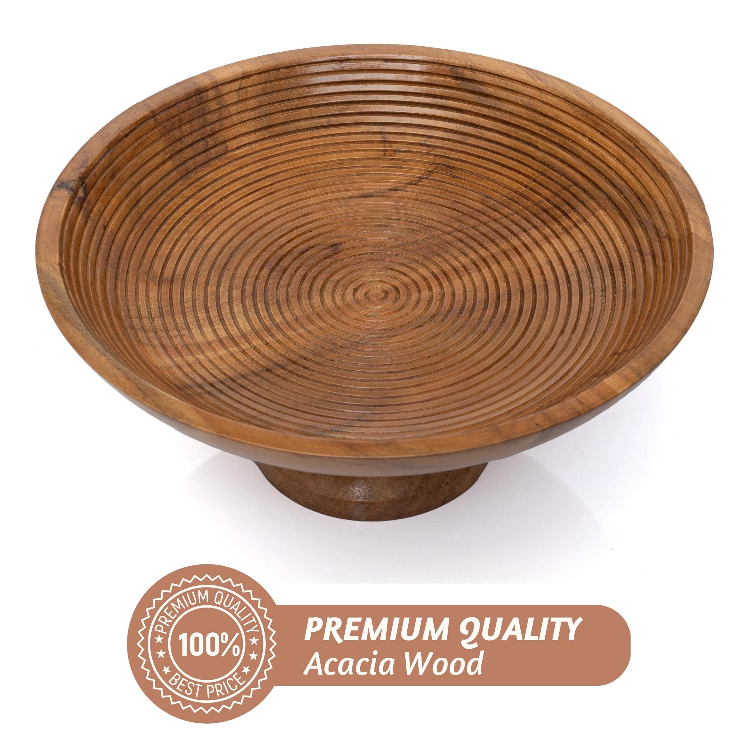 Folkulture Wood Fruit Bowl or Rustic Fruit Bowls for Farmhouse Décor, Fruit Bowl for Kitchen Counter or Decorative Pedestal Bowl for Table Centerpiece, 12" Large Fruit Bowl Wood, Acacia Wood