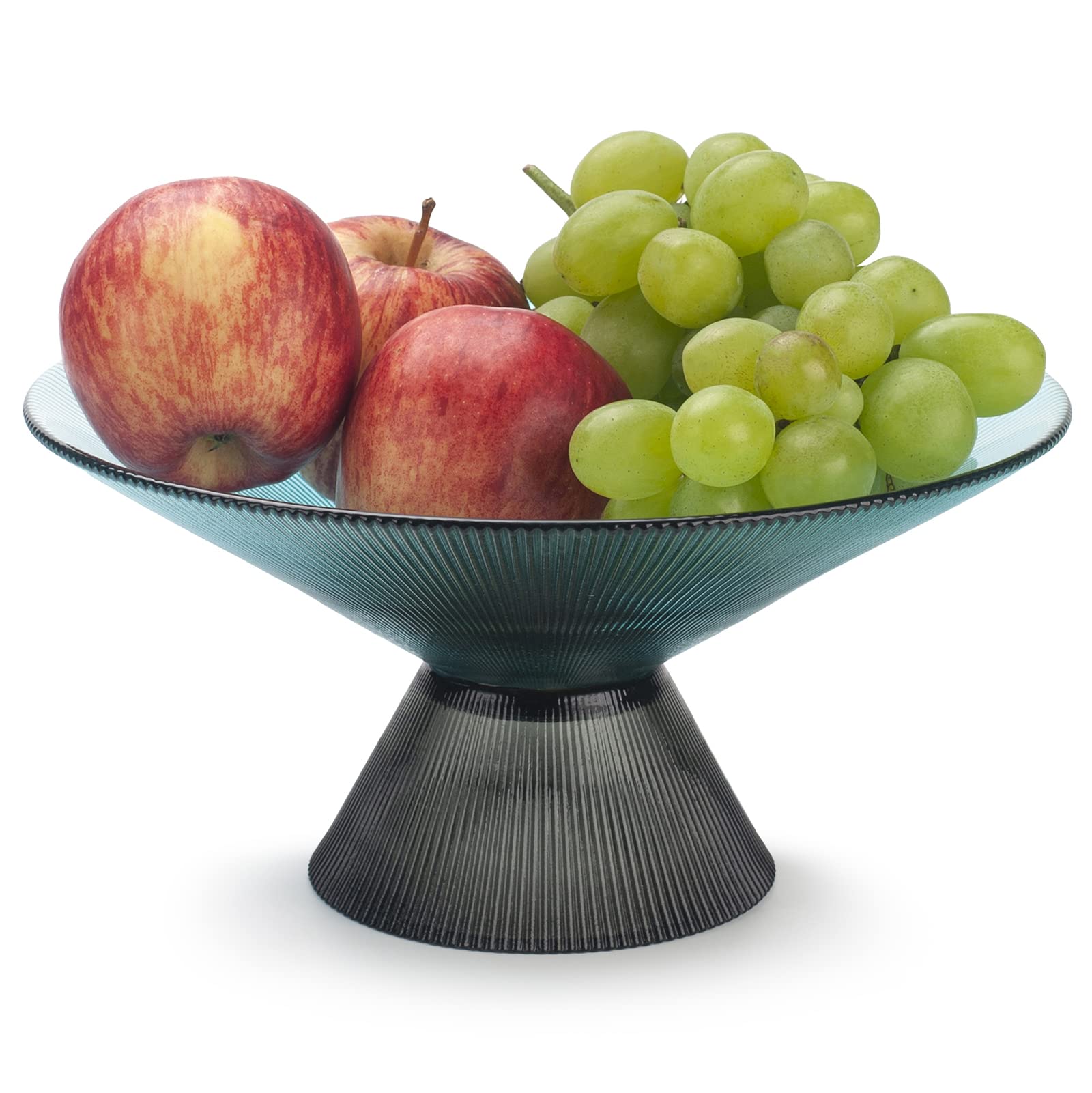 CESTATIVO Fruit Bowl for Kitchen Counter, Glass Fruit Basket, Pedestal Fruit Bowl, Decorative Bowl for Table Countertop, Dinning Room, Living Room Decor, Turquoise