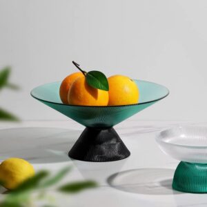 CESTATIVO Fruit Bowl for Kitchen Counter, Glass Fruit Basket, Pedestal Fruit Bowl, Decorative Bowl for Table Countertop, Dinning Room, Living Room Decor, Turquoise