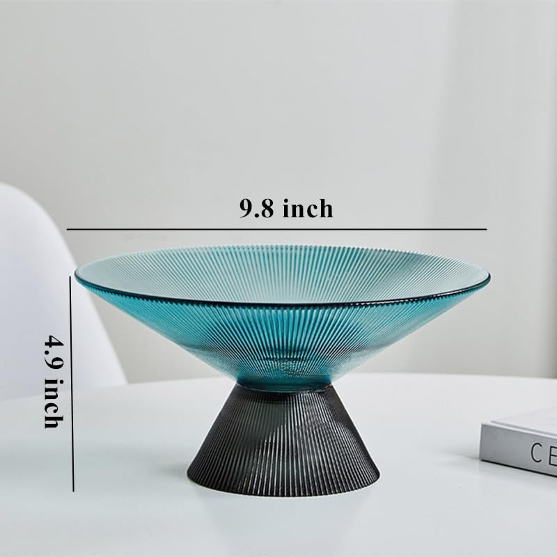 CESTATIVO Fruit Bowl for Kitchen Counter, Glass Fruit Basket, Pedestal Fruit Bowl, Decorative Bowl for Table Countertop, Dinning Room, Living Room Decor, Turquoise