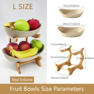 Mangoton 2 Tier Fruit Basket for Kitchen Counter,Ceramic Fruit Bowl for Kitchen Counter,Fruit Holder,Organizador de Cocina,Large Khaki