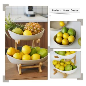 Mangoton 2 Tier Fruit Basket for Kitchen Counter,Ceramic Fruit Bowl for Kitchen Counter,Fruit Holder,Organizador de Cocina,Large Khaki