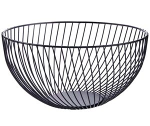 7uyuu fruit basket for kitchen | wire fruit basket holder for lemon, potato, onion | black counter decorative fruit bowl - 10.2 in (round b)