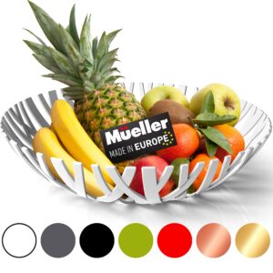 MUELLER Fruit Basket, Modern Fruit Bowl Made in Europe, Decorative Centerpiece Bowl for Home Decor, Ideal Fruit Bowl for Kitchen Counter, High-end Look, White