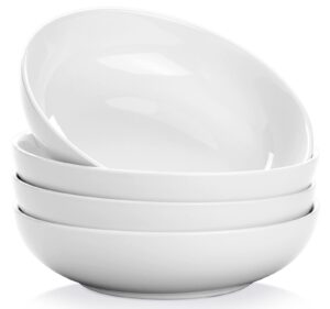 yedio pasta bowls, 38 ounces porcelain salad bowls for kitchen, shallow pasta bowls set, white soup bowls, oven dishwasher safe, set of 4