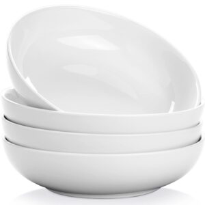 Yedio Pasta Bowls, 38 Ounces Porcelain Salad Bowls for Kitchen, Shallow Pasta Bowls Set, White Soup Bowls, Oven Dishwasher Safe, Set of 4