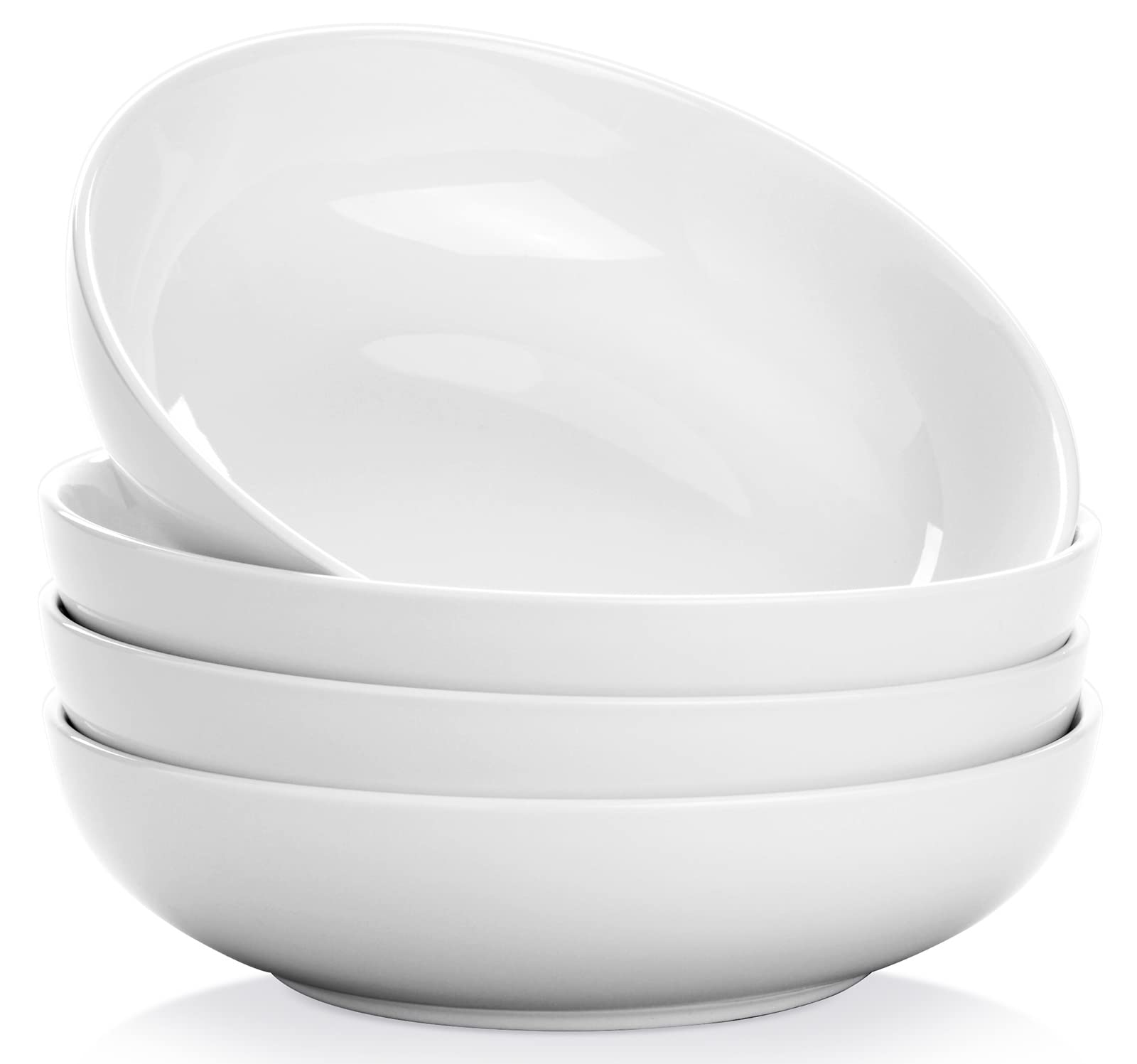 Yedio Pasta Bowls, 38 Ounces Porcelain Salad Bowls for Kitchen, Shallow Pasta Bowls Set, White Soup Bowls, Oven Dishwasher Safe, Set of 4