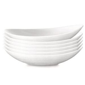 bormioli rocco prometeo set of 6 pasta bowls, 9" x 7.75" tempered opal glass, clean white, curved design with external textures dinnerware.