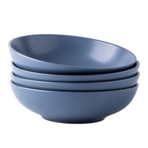 amorarc 8.75‘’ large pasta bowls, 42 ounce wide stoneware bowls set of 4 for kitchen, deep bowls for pasta/salad/fruit/otmeal/soup, microwave&dishwasher safe-matte blue