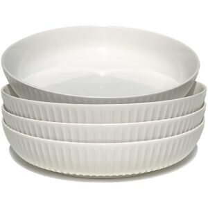 jdztc pasta bowls set of 4 medium white italian flat serving salad bowl set 8 inch ceramic dinner plates (wave-white)