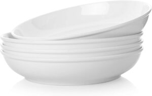 samsle 45 oz large pasta bowls,serving bowls and plates set, soup bowl,ceramic salad bowls - 9.75 inch owl set of 4, wide and shallow bowls set, microwave and dishwasher safe, white