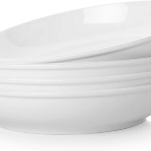Samsle 45 Oz Large Pasta Bowls,Serving Bowls and Plates Set, Soup Bowl,Ceramic Salad Bowls - 9.75 Inch owl Set of 4, Wide and Shallow Bowls Set, Microwave and Dishwasher Safe, White