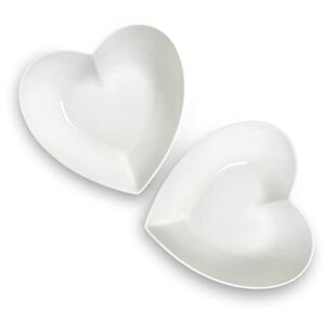 keponbee big heart shaped bowls 2pcs porcelain white heart-shaped dish for desserts/salad/fruit/pasta or romantic dinner, 9inch