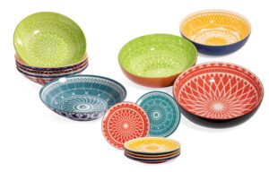 annovero dessert plates, serving bowls, pasta bowls. cute and colorful porcelain dishes for kitchen, microwave and oven safe. bundle