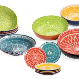 Annovero Dessert Plates, Serving Bowls, Pasta Bowls. Cute and Colorful Porcelain Dishes for Kitchen, Microwave and Oven Safe. Bundle