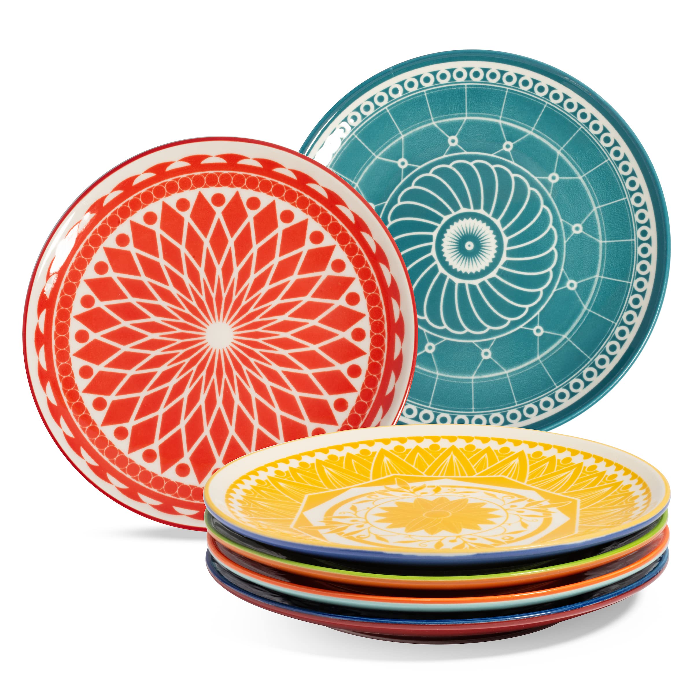 Annovero Dessert Plates, Serving Bowls, Pasta Bowls. Cute and Colorful Porcelain Dishes for Kitchen, Microwave and Oven Safe. Bundle