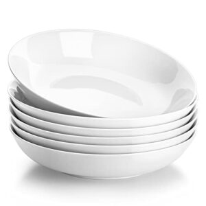 malacasa pasta bowls, 40oz large white serving bowls porcelain salad bowls set of 6 soup bowls for kitchen ceramic wide shallow pasta bowls pasta plates microwave and dishwasher safe