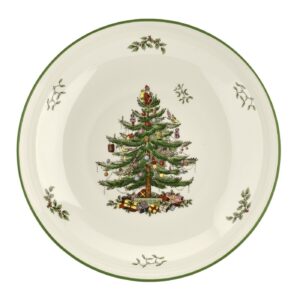 Spode Christmas Tree Collection Pasta Bowl, Large 13 Inch Serving Boel, Dishwasher, Microwave, and Freezer Safe, Made of Porcelain, Serveware, Christmas Tree Design, Green/Beige