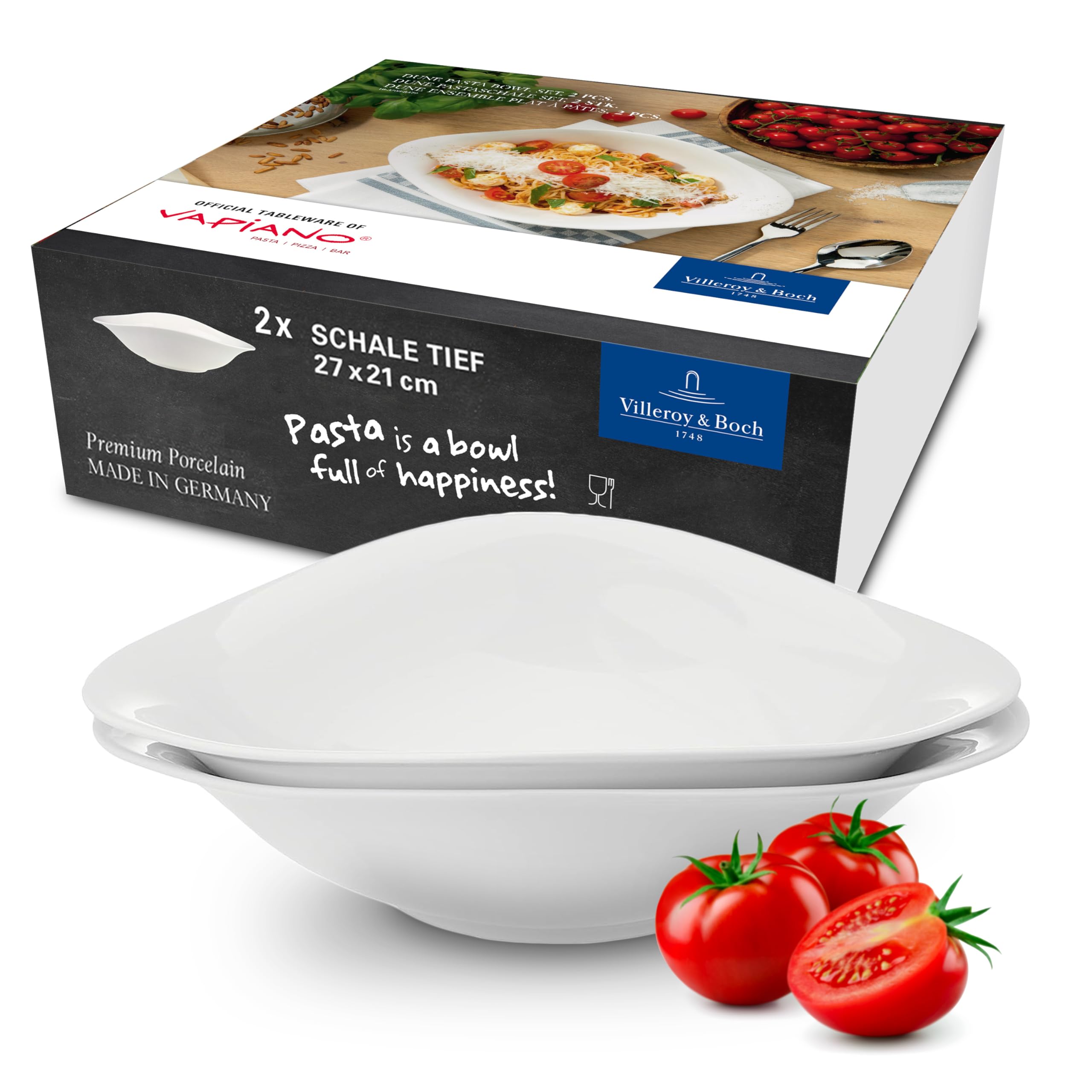 Villeroy & Boch Vapiano Individual Pair Pasta Bowl, 28.8 x 28.8 x 9.8000000000000007 cm, White