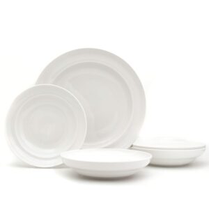 euroceramica essential bowls set, 4 piece 8.9'' entrée bowls and 1 piece 12.99'' serving bowl, classic white