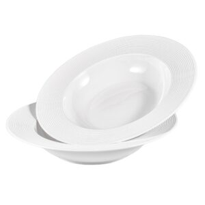 lnjpan 2-pack ceramic white soup plates with embossed rim for kitchen, 20 fluid ounce, 10.5-inch