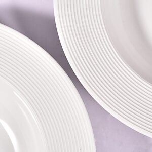 LnJPan 2-Pack Ceramic White Soup Plates with Embossed Rim for Kitchen, 20 Fluid Ounce, 10.5-inch