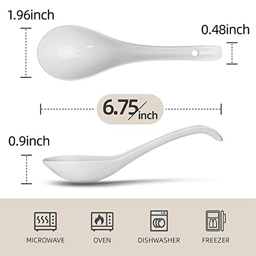 Artena Bright White 6.75 inch Asian Soup Spoons Set of 6, Ultra-fine Porcelain Tablespoon & Pasta Bowls 20oz, Large Salad Serving Bowls, 10 inch White Soup Bowls, Porcelain Pasta Bowls Set of 4