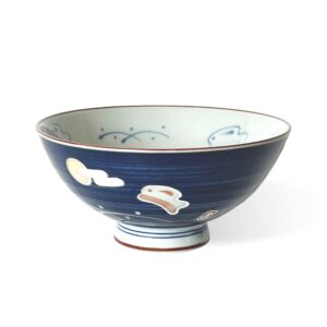 MINO WARE JAPAN Traditional Style Japanese Ceramics Rice Bowl Chawan Pottery, Dishwasher Microwave Safe Made in Japan (Totoya Usagi, Medium (oohira))