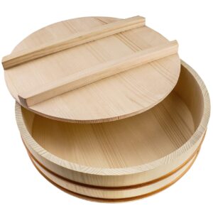 kichgather wooden sushi rice bowl with lid hangiri sushi oke sushi rice mixing tub (11.8 ” with lid)