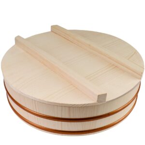 Kichgather Wooden Sushi Rice Bowl with Lid Hangiri Sushi Oke Sushi Rice Mixing Tub (11.8 ” with lid)