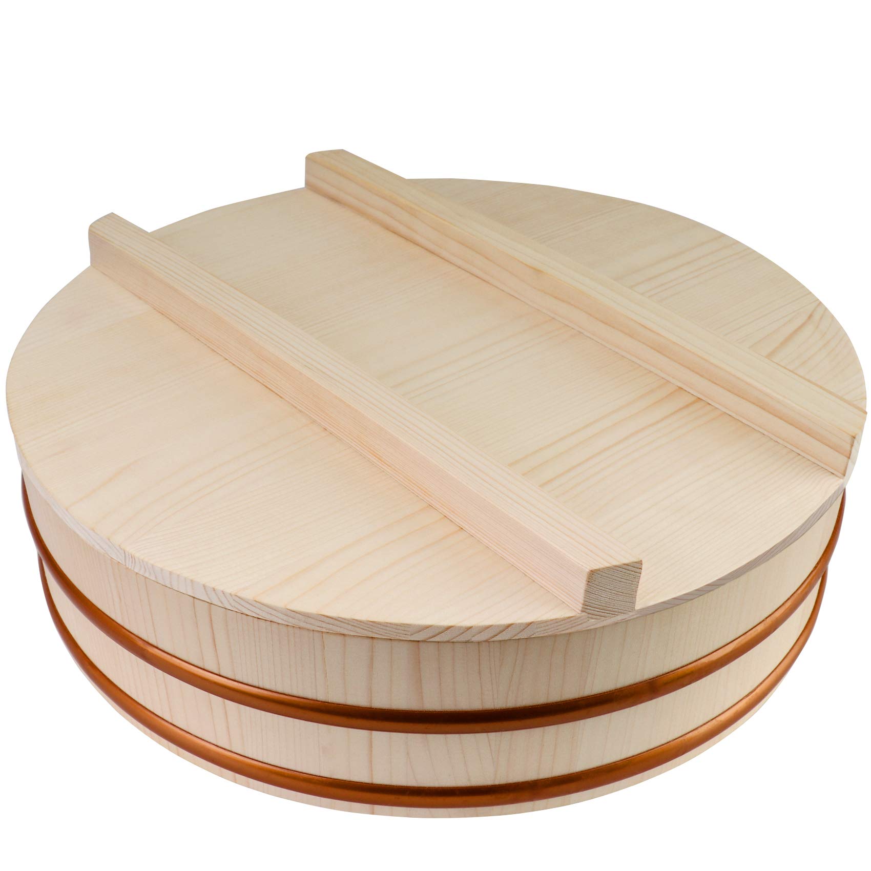 Kichgather Wooden Sushi Rice Bowl with Lid Hangiri Sushi Oke Sushi Rice Mixing Tub (11.8 ” with lid)