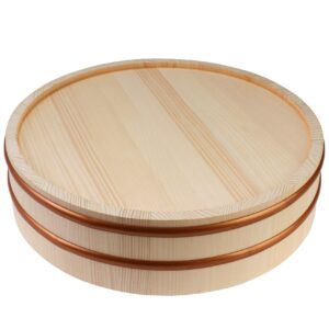 Kichgather Wooden Sushi Rice Bowl with Lid Hangiri Sushi Oke Sushi Rice Mixing Tub (11.8 ” with lid)