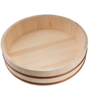 Kichgather Wooden Sushi Rice Bowl with Lid Hangiri Sushi Oke Sushi Rice Mixing Tub (11.8 ” with lid)