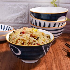 Cerficer Japanese Rice Bowls set, Ceramic Rice Bowls set of 4 for Rice Soup Oats