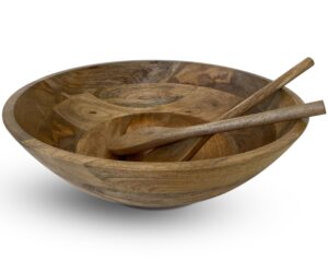 fairwood way wooden salad bowl set - 15" extra large wooden salad bowl with serving utencils - large 15 inch rustic mango wood bowl, salad servers included