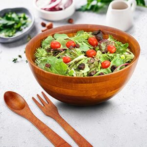 Wooden Salad Bowl Serving Set - Handcrafted Hardwood Bowl and Salad Fork / Spoon Serving Utensils - 11.5" Diameter x 6" Multipurpose for Prepping and Serving Salads, Use with Hot or Cold Food – 144 oz