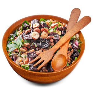 Wooden Salad Bowl Serving Set - Handcrafted Hardwood Bowl and Salad Fork / Spoon Serving Utensils - 11.5" Diameter x 6" Multipurpose for Prepping and Serving Salads, Use with Hot or Cold Food – 144 oz