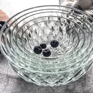 Glass Bowl, Decorative Diamond Design Bowls For Kitchen & Home Décor, Centerpiece Table Decorations Great For Dining, Living Room Décor, Serving Bowls, Salad Bowl, Pasta Bowls, Candy Bowl, Fruit Bowl.